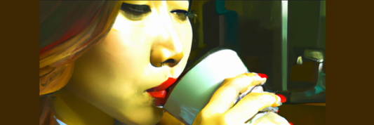 Asian Woman Drinking Kings Cup Coffee
